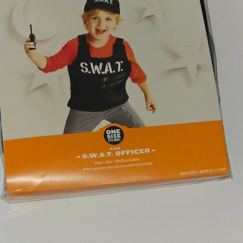 NEW SWAT Officer Halloween Costume Child Boys OSFM (Approx Small/Med) Vest Hat